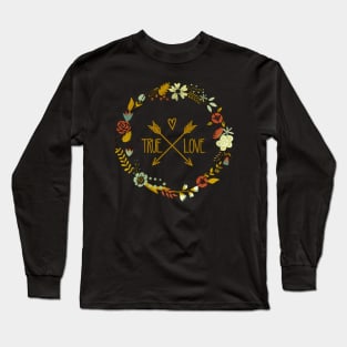 True Love Floral Gold Arrows Autumn Wreath Long Sleeve T-Shirt